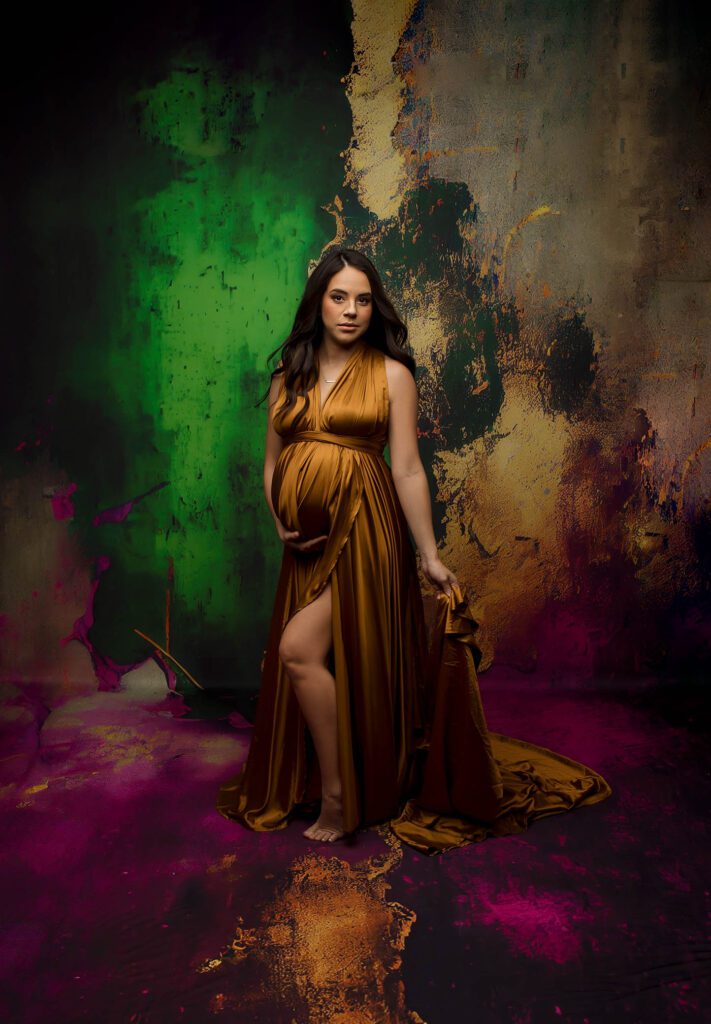 elegant and colorful studio maternity session