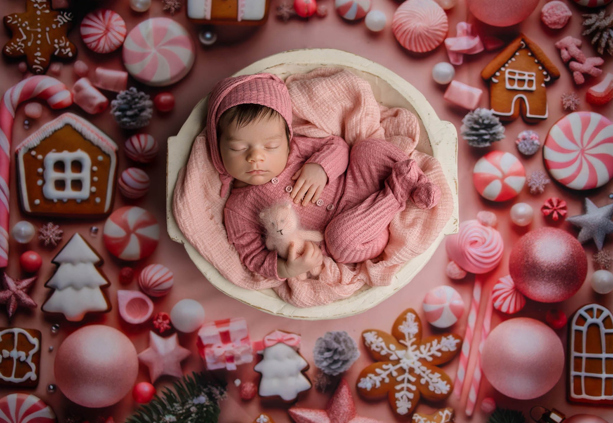 Newborn baby christmas set with tiny bear